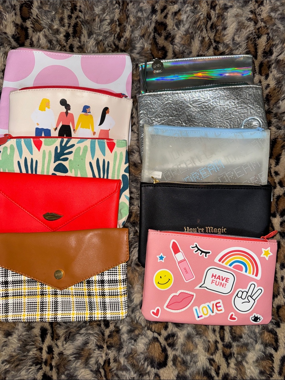 ipsy Pink Sticker Pouch with Rainbow & Icons